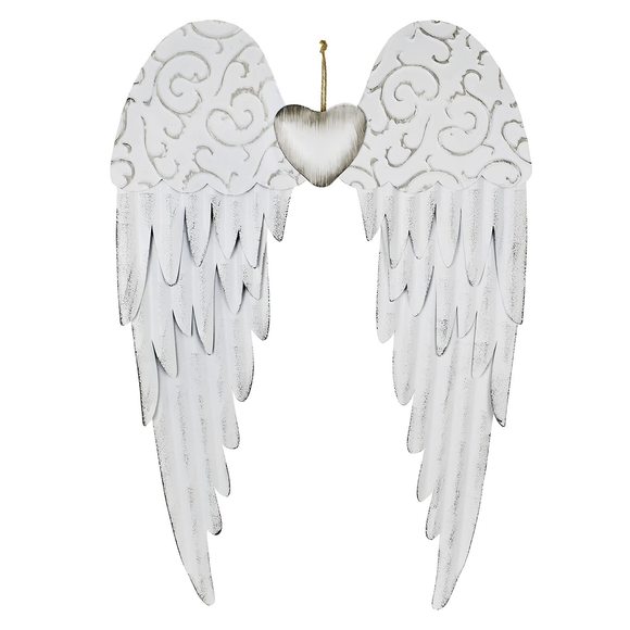 Angel Wings Wall Decoration, Antique Hanging Metal Wings Wall Décor With Heart✋ - Picture 1 of 7